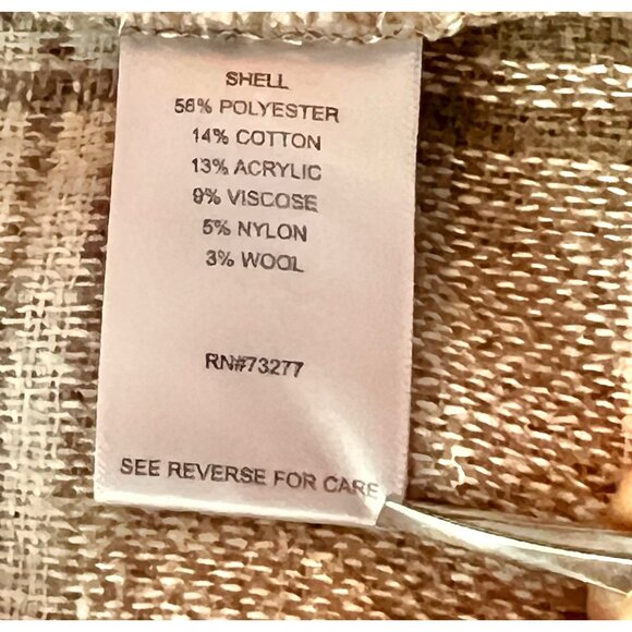 So Woman's Large Shacket Jacket Coat  Button Up Plaid Thick Cream Tan Work Schoo - Picture 7 of 11